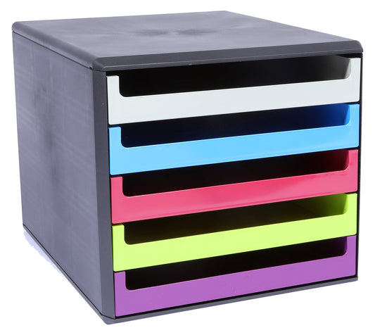 M&M Schubladenbox grau, grün, orange, blau, rot DIN A4 mit 5 Schubladen