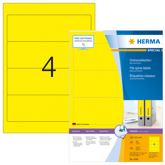 400 HERMA Ordneretiketten 4296 gelb für 7,0 - 8,0 cm Rückenbreite