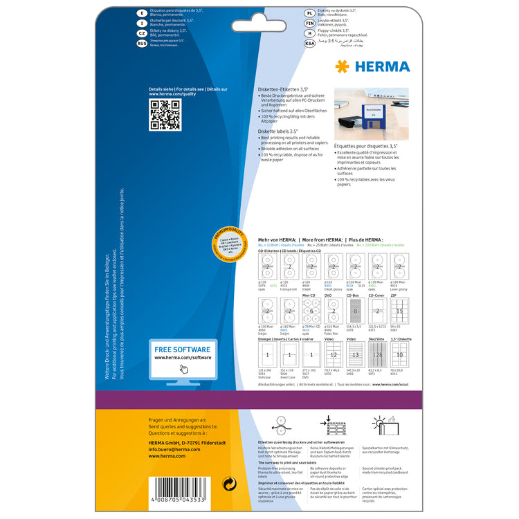 HERMA Disketten-Etiketten 4353 weiß 25 Blatt