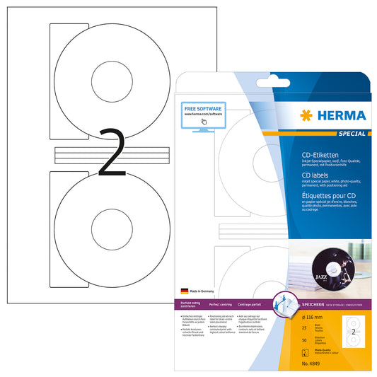 50 HERMA CD-Etiketten 4849 weiß
