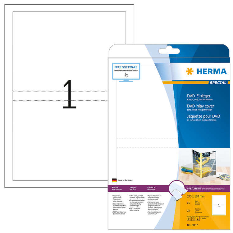 25 HERMA DVD-Einleger 5037 weiß