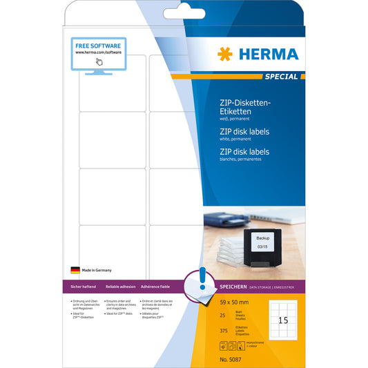 HERMA Disketten-Etiketten 5087 weiß 25 Blatt