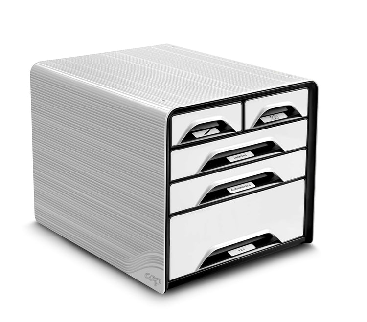 cep Schubladenbox Smoove schwarz/weiß 1072130121, DIN A4 mit 5 Schubladen