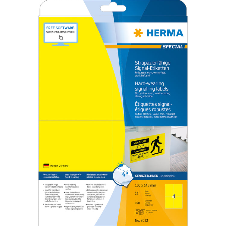 100 HERMA wetterfeste Folienetiketten 8032 gelb
