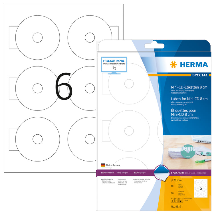 60 HERMA CD-Etiketten 8619 weiß