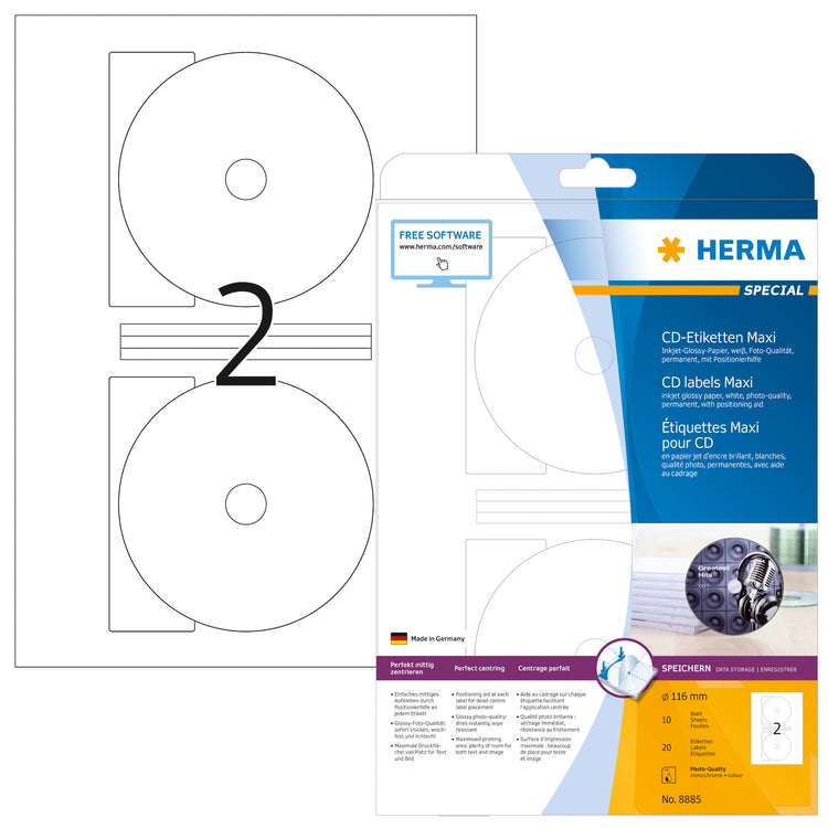 20 HERMA CD-Etiketten 8885 weiß