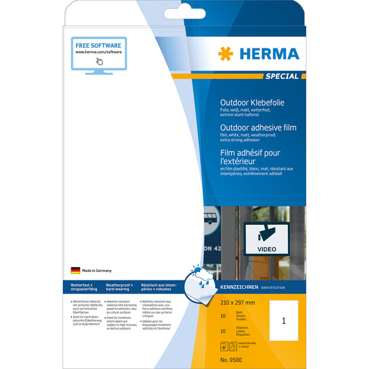 10 HERMA Folien-Kraftklebe-Etiketten 9500 weiß