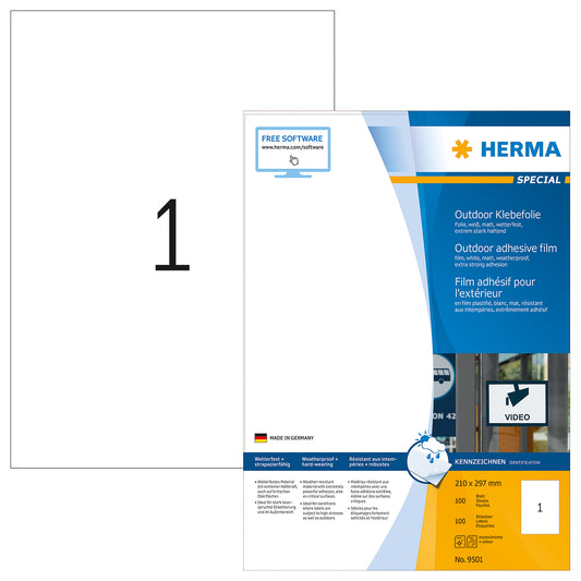 50 HERMA Folien-Kraftklebe-Etiketten 9501 weiß