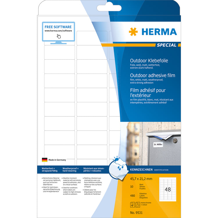 480 HERMA Folien-Kraftklebe-Etiketten 9531 weiß