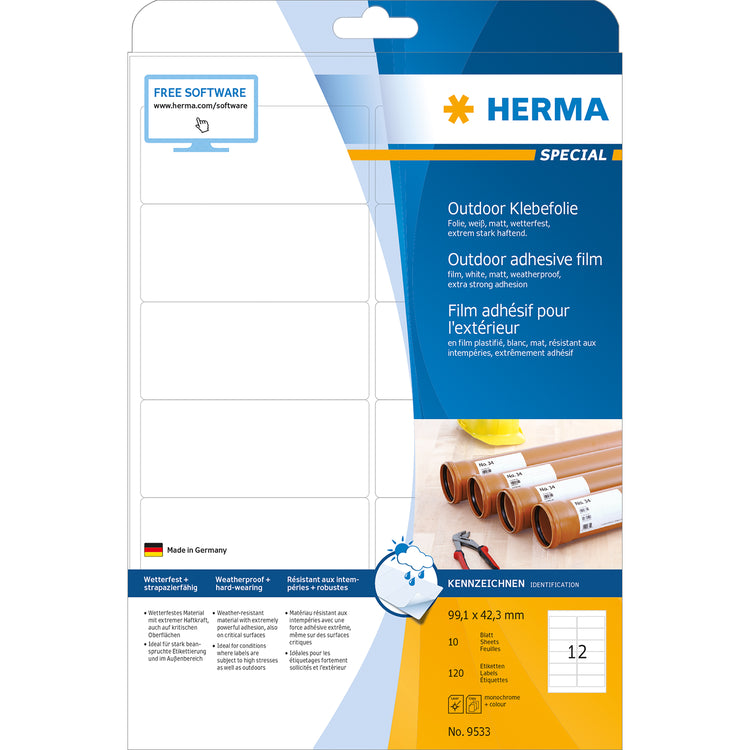 120 HERMA Folien-Kraftklebe-Etiketten 9533 weiß