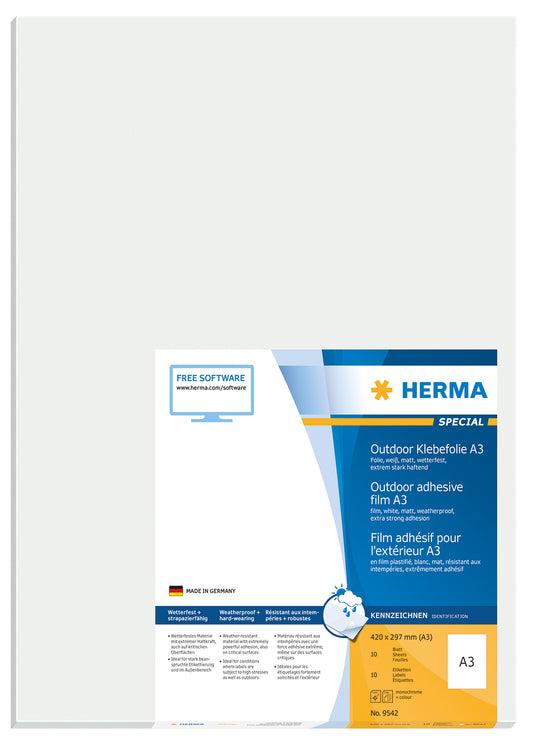 10 HERMA Folien-Kraftklebe-Etiketten 9542 weiß