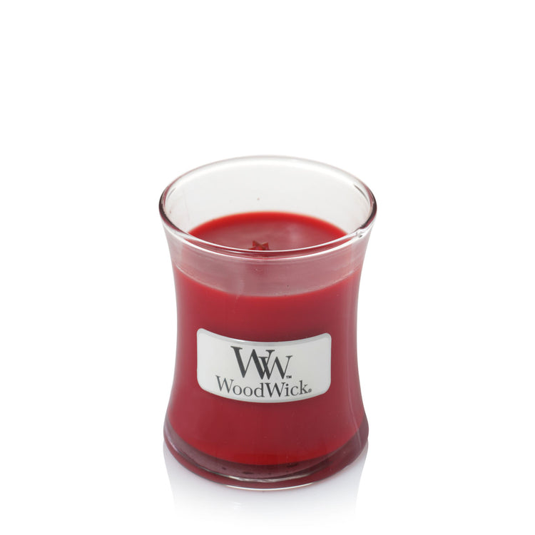 WoodWick Pomegranate Mini Hourglass-Kerze mit knisterndem Docht, 85g Brenndauer bis zu 20 Std