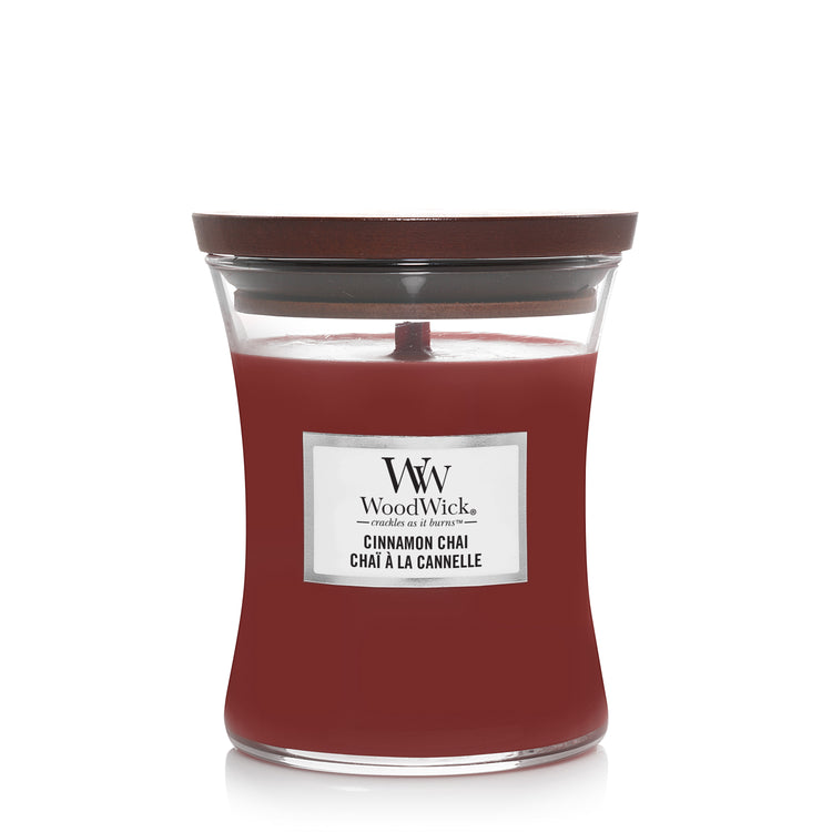 WoodWick knisternde Kerze Cinnamon Chai Medium 275g, Brenndauer bis zu 60 Std.