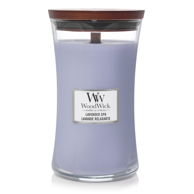 WoodWick Lavender Spa, knisternde Kerze groß, 610g Brenndauer bis zu 130 Std
