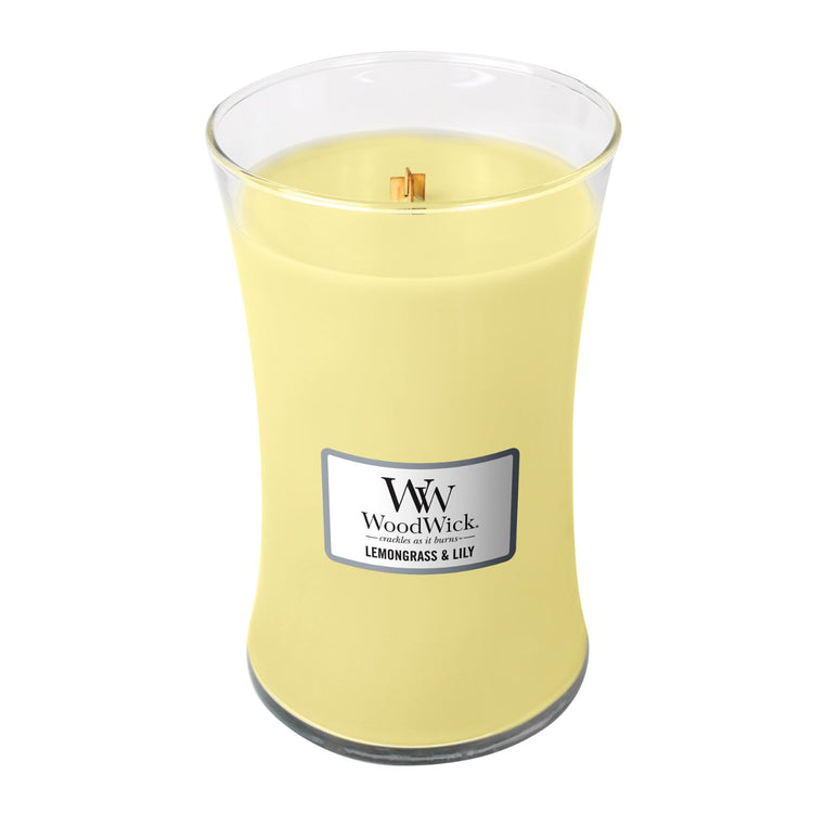 WoodWick Lemongrass & Lily , knisternde Kerze groß, 610g Brenndauer bis zu 130 Std