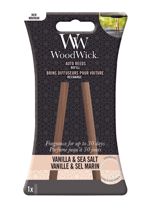 WoodWick Duftstäbchen Autonachfüller Vanilla & Sea Salt für Automagnet mit Lederband