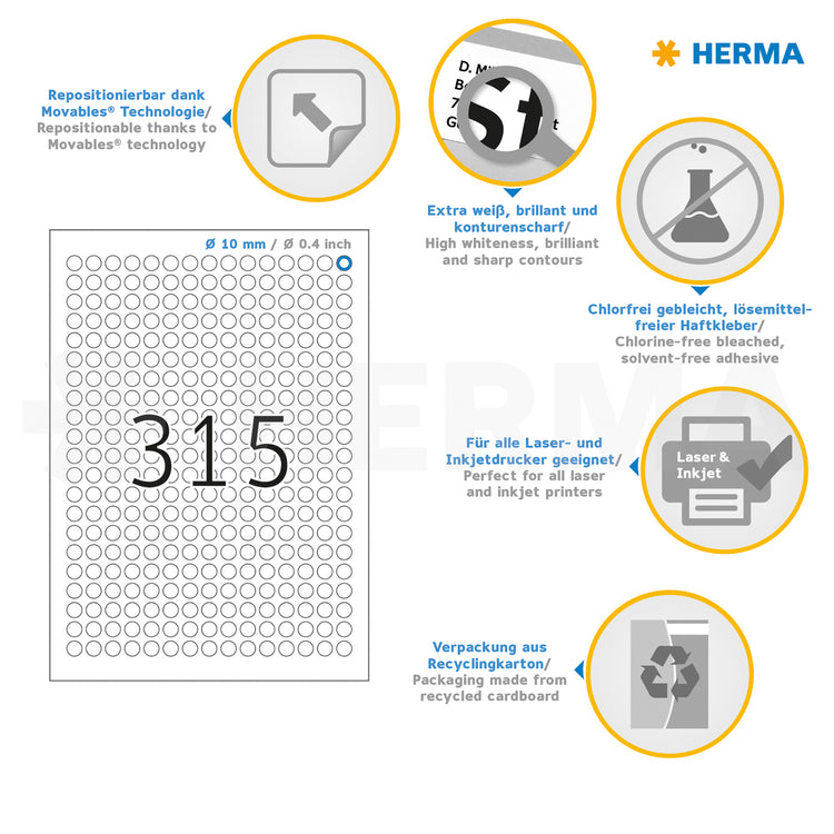 7.875 HERMA Etiketten 4385 weiß