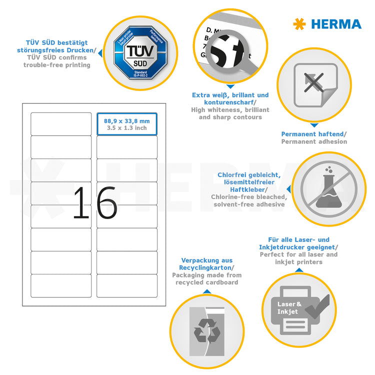 1.600 HERMA Etiketten 4479 weiß
