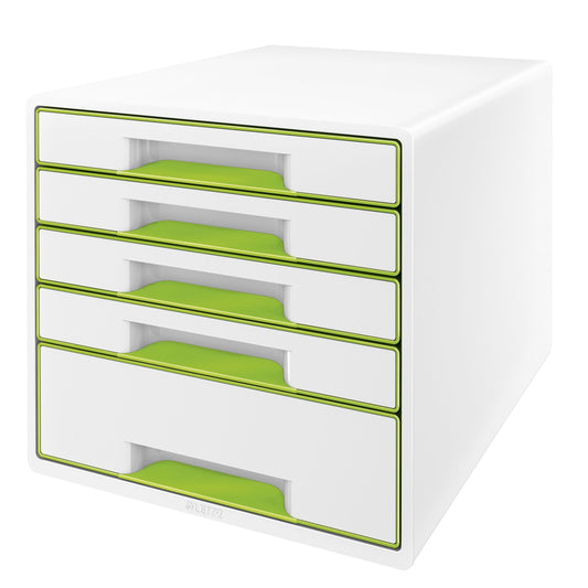 LEITZ Schubladenbox WOW Cube perlweiß/grün DIN A4 mit 5 Schubladen