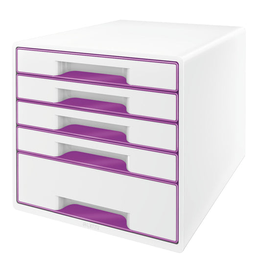 LEITZ Schubladenbox WOW Cube perlweiß/violett DIN A4 mit 5 Schubladen