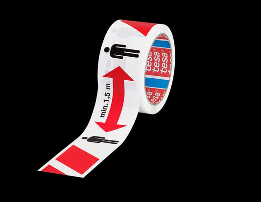 tesa Warnklebeband Signal Abstand halten min. 1,5 m rot/weiß/schwarz 50,0 mm x 50,0 m 1 Rolle